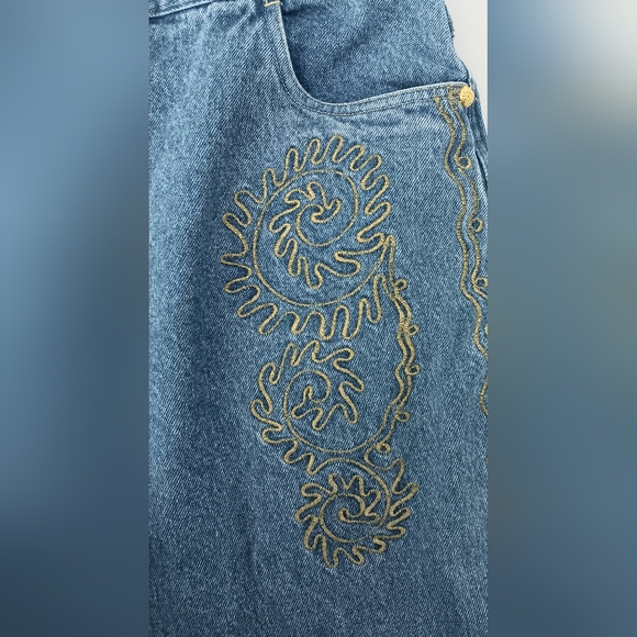 Mondi Vtg Gold Embroidered Blue Denim Jacket & Jeans Set Waist 24" Pre-owned - Picture 7 of 16